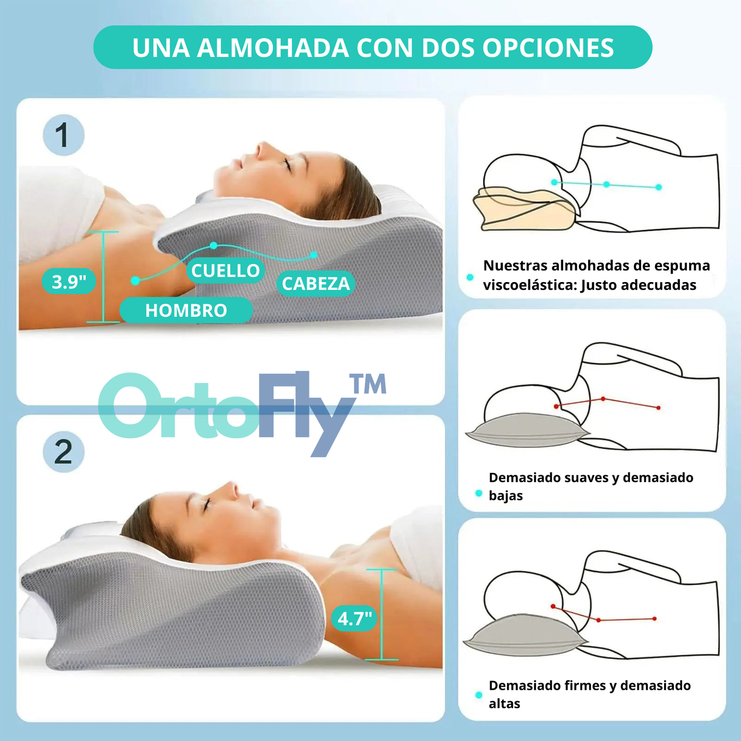 OrtoFly™ - Almohada cervical de espuma viscoelástica